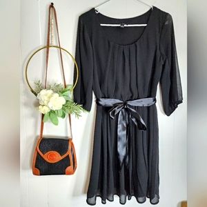 BCX Pleated Black A-line Dress, Size Medium